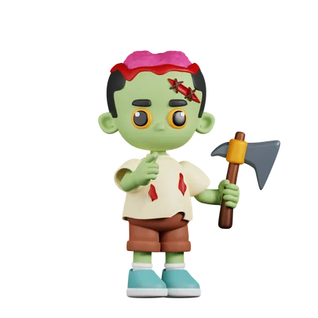 Zombie avec une hache tranchante  3D Illustration