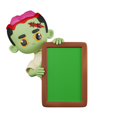 Zombie Behind A White Board  3D Illustration