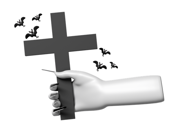 Zombie Hand Holding Cross  3D Icon