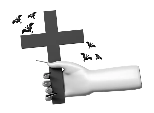 Zombie Hand Holding Cross  3D Icon