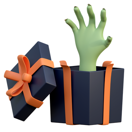 Zombie Hand Rising From Giftbox  3D Icon