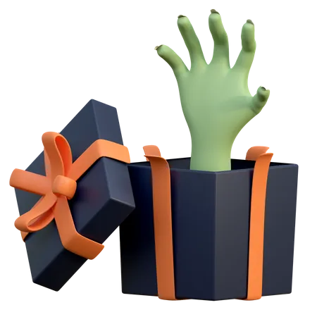 Zombie Hand Rising From Giftbox  3D Icon