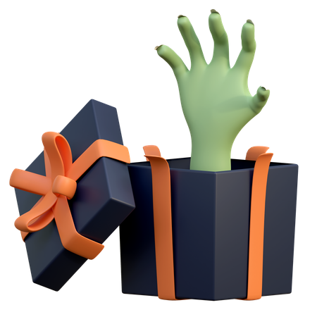 Zombie Hand Rising From Giftbox 3D Icon