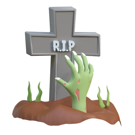 Zombie Hand Rising From Grave 3D Icon