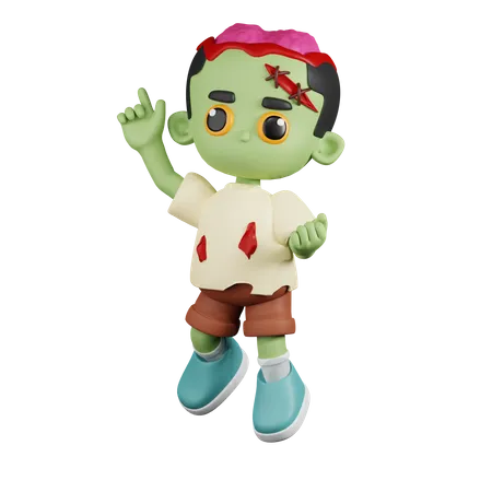 Zombie Happy Jumping Pose  3D Illustration