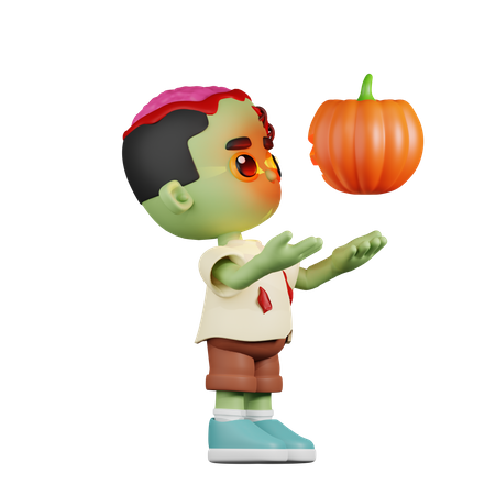 Zombie Having a Pumpkin  3D Illustration