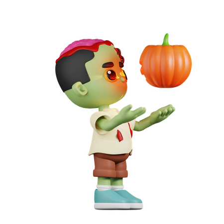 Zombie Having a Pumpkin  3D Illustration