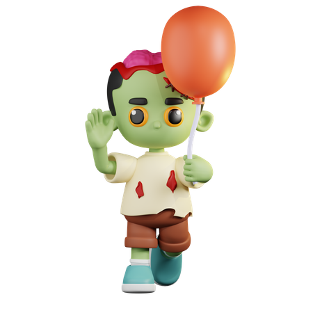 Zombie Holding a Balloon  3D Illustration