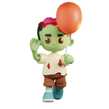 Zombie Holding a Balloon  3D Illustration