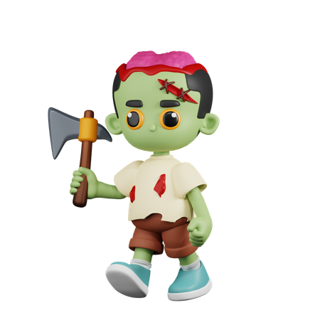Zombie Holding A Big Axe  3D Illustration