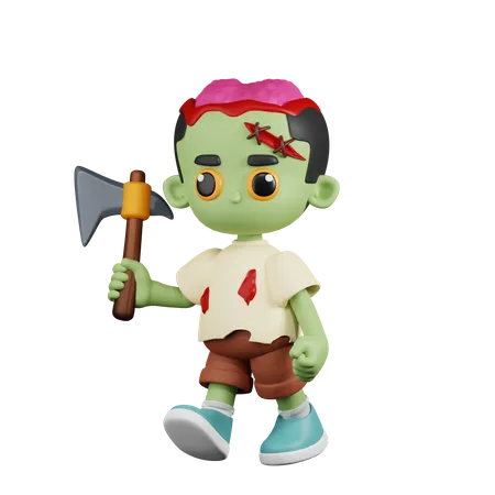 Zombie Holding A Big Axe  3D Illustration