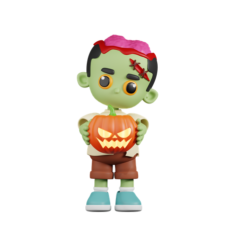 Zombie Holding Halloween Pumpkin  3D Illustration