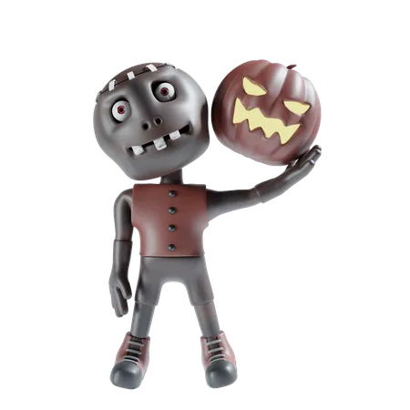 Zombie holding scary pumpkin  3D Icon