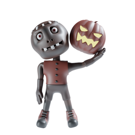 Zombie holding scary pumpkin  3D Icon