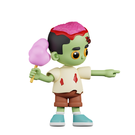 Zombie Pointing Up while Holding Cotton Candy  3D Illustration