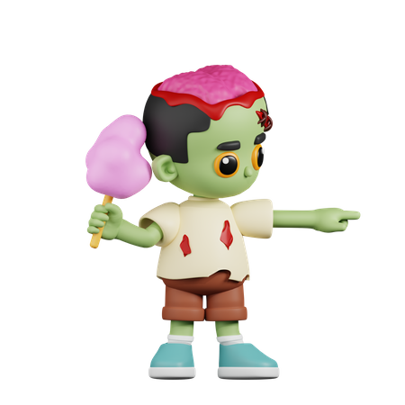 Zombie Pointing Up while Holding Cotton Candy  3D Illustration