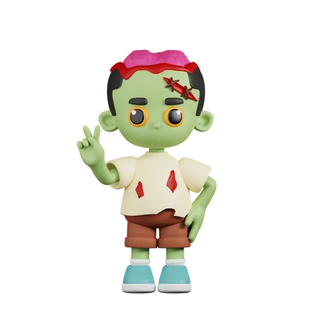 Zombie Showing Peace Sign  3D Illustration