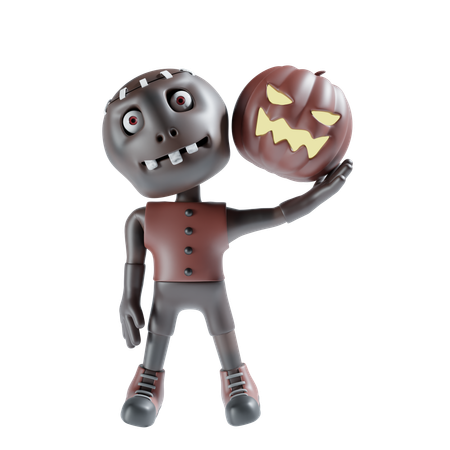 Zombie sosteniendo calabaza aterradora  3D Icon