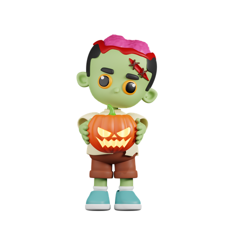 Zombie sosteniendo calabaza de halloween  3D Illustration