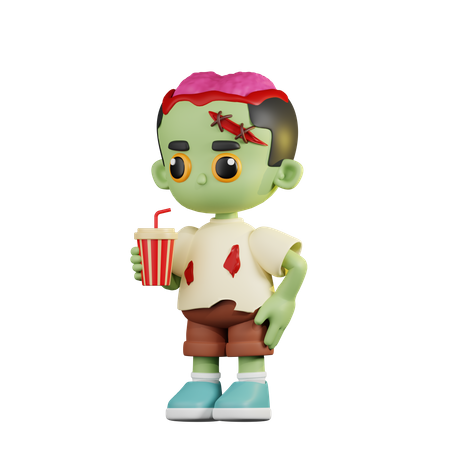 Zombie With A Cup Of Soda Drink  3D Illustration