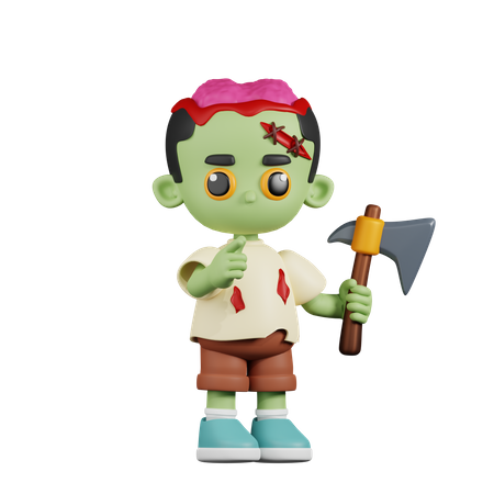 Zombie With A Sharp Axe  3D Illustration