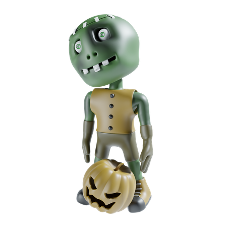Zombie with scary pumpkin  3D Icon