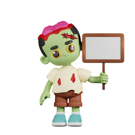 Zombie With White Paper Sign  3D Illustration