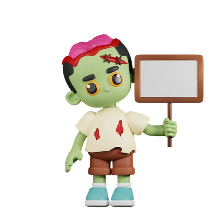 Zombie With White Paper Sign  3D Illustration