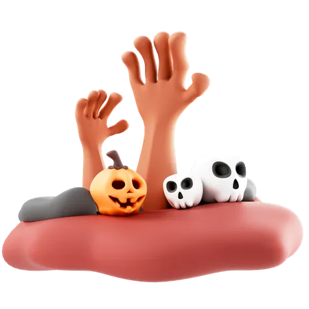 Halloween Background With Zombies Hand 3D Icon
