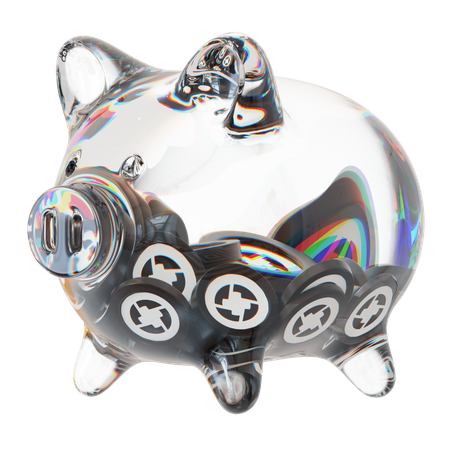 Zrx Clear Glass Piggy Bank With Decreasing Piles Of Crypto Coins  3D Icon