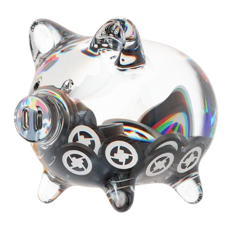 Zrx Clear Glass Piggy Bank With Decreasing Piles Of Crypto Coins  3D Icon