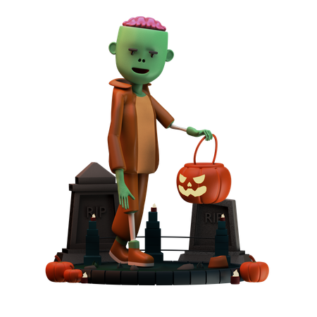 Zumbi andando com abóbora assustadora  3D Icon