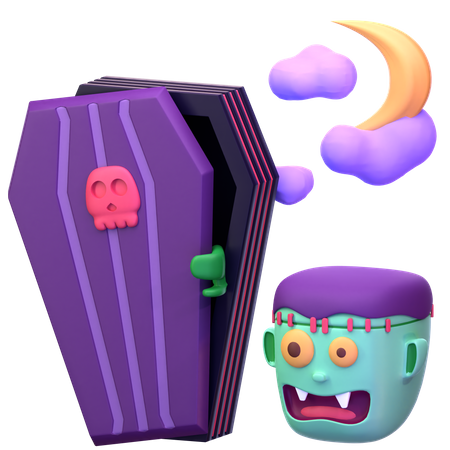 Zumbi com caixão  3D Icon