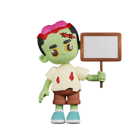 Zumbi com sinal de papel branco  3D Illustration