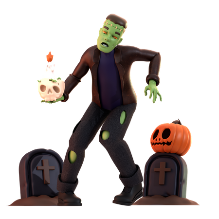 Zumbi Frankenstein com abóbora  3D Icon