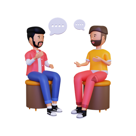Zwei Männer sitzen und unterhalten sich  3D Illustration