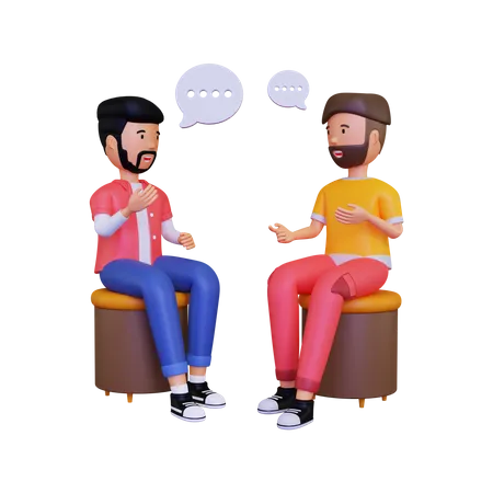 Zwei Männer sitzen und unterhalten sich  3D Illustration