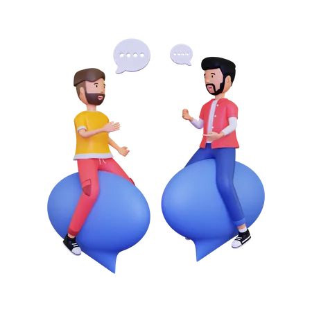 3 D Zwei Mannliche Charaktere Die Ein Gesprach Fuhren Wahrend Sie Auf Einer Chat Blase Sitzen 3D Illustration