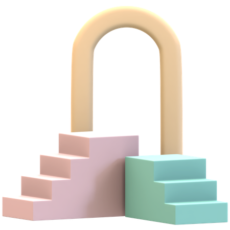 Zwei Treppen mit rundem Torpodest  3D Icon